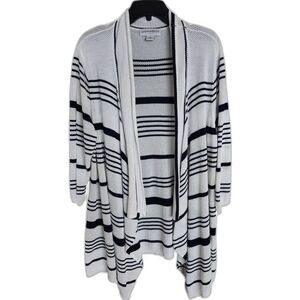 Sag Harbor White & Navy Striped Open-Front Sweater Cardigan 3X